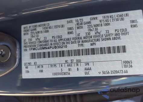 2023 Ford Escape St-Line из США, поврежденный, VIN 1FMCU0MN4PUB30210